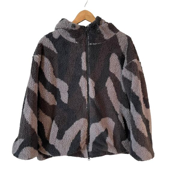 ZELLA Womens Cloud Soft Oversized Full Zip Hooded Teddy Coat Jacket Gray XS Boho - Picture 2 of 12